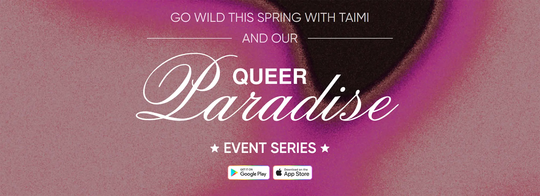 Taimi dating site homepage featuring the words "Queer Paradise".